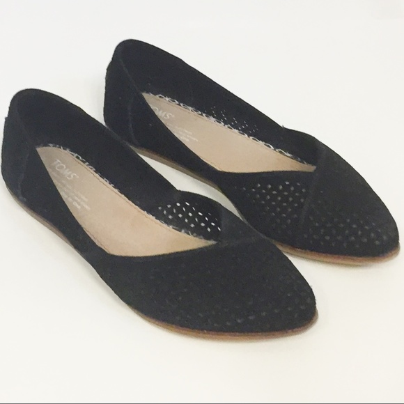 TOMS Black Suede Pointy Toe Flats 8.5M - Picture 1 of 5